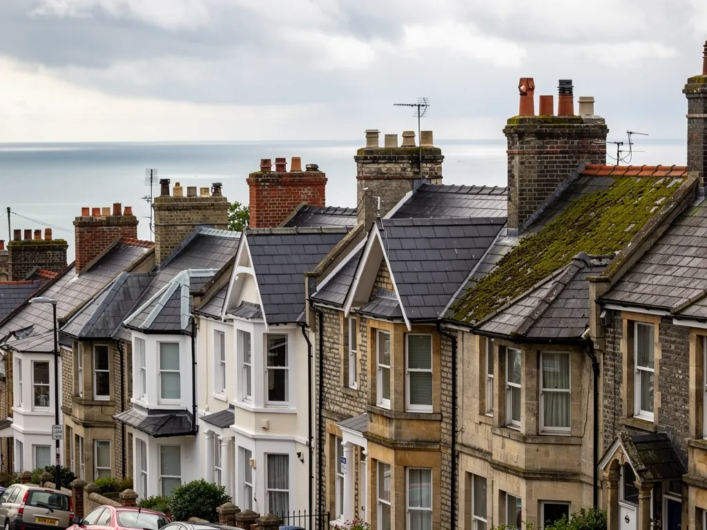 Victorian villas with slate roofs in a North Somerset town near the coast